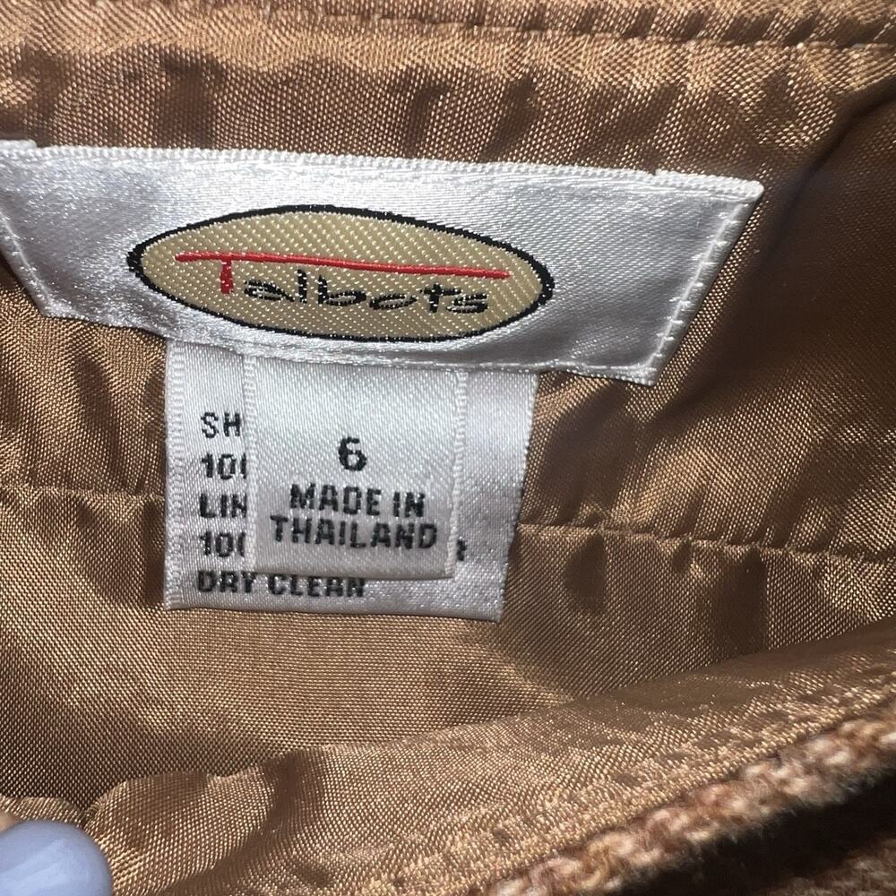 Vintage Talbots 100% Wool A-line Midi Button Front Skirt Brown Herringbone 6 - Picture 3 of 9